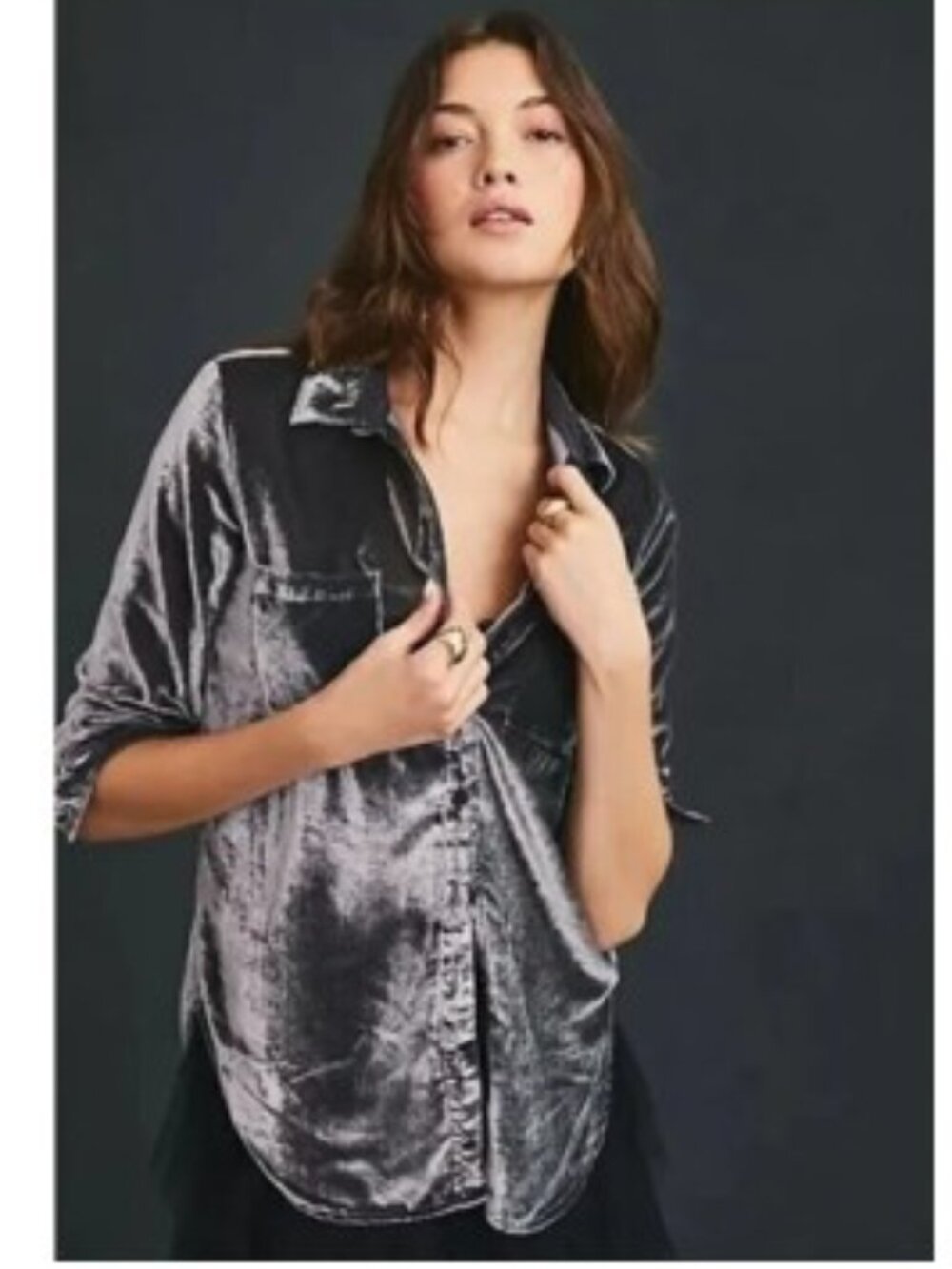 Pilcro Relaxed Velvet Buttondown in Grey from Anthropologie - Size Small